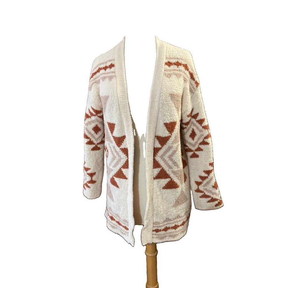 Warm & Cozy Lifestyle Aztec Cardigan Sz S Cream Open Front Teddy Bear Sherpa